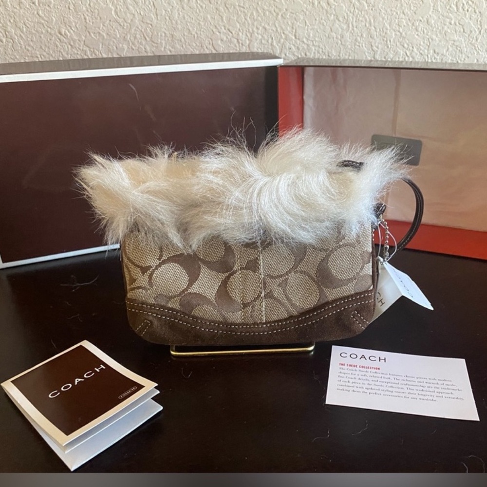 Coach Vintage Signature Suede & Shearling Wristlet Y2K Rare $148 NWT - Picture 11 of 11